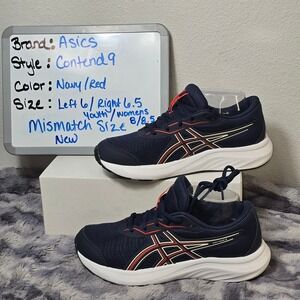 New Asics Contend 9 Navy  and Red‎ Mismatched Youth Size 6/6.5